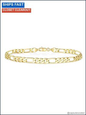 14K Gold-Filled Figaro Chain Bracelet 4mm Diamond-Cut Unisex Stackable